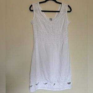 Peasant Fairy Cut Out Tank Dress White Sz M Cottage Prairie Boho Embroidered